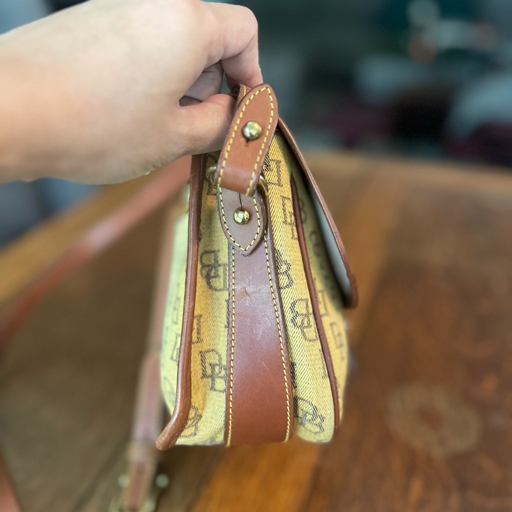 Dooney & Bourke Vintage Tan and Brown Large Equestrian Shoulder Bag